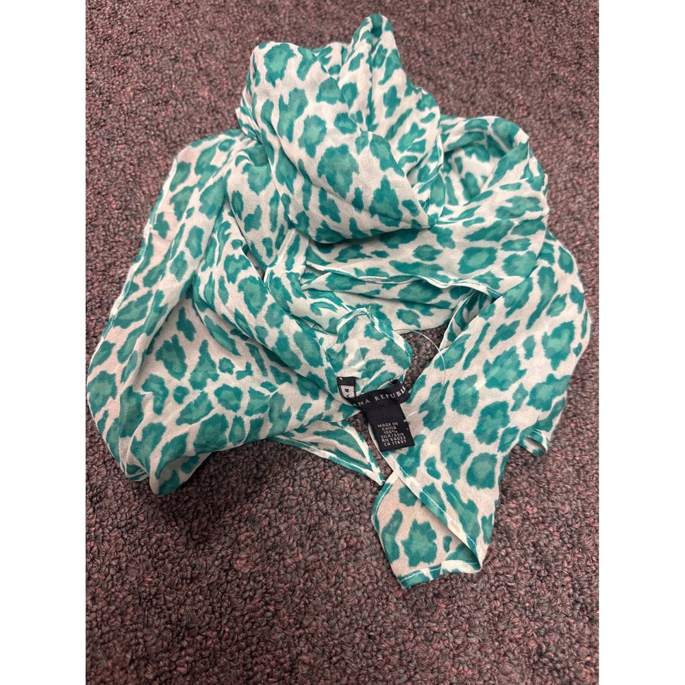 Banana Republic 100% Silk Scarf Teal White Leopard Animal Print Lightweight New